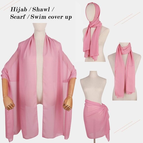 Women Bean Pink Elegant Soft Sheer Chiffon Stole Bride Wedding Shawls and Wraps - Picture 5 of 7